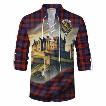 Tartan Vibes Clothing Brown (Broun) Tartan Family Crest Ghillie Kilt Shirt with Scottish Ancient Castle Style