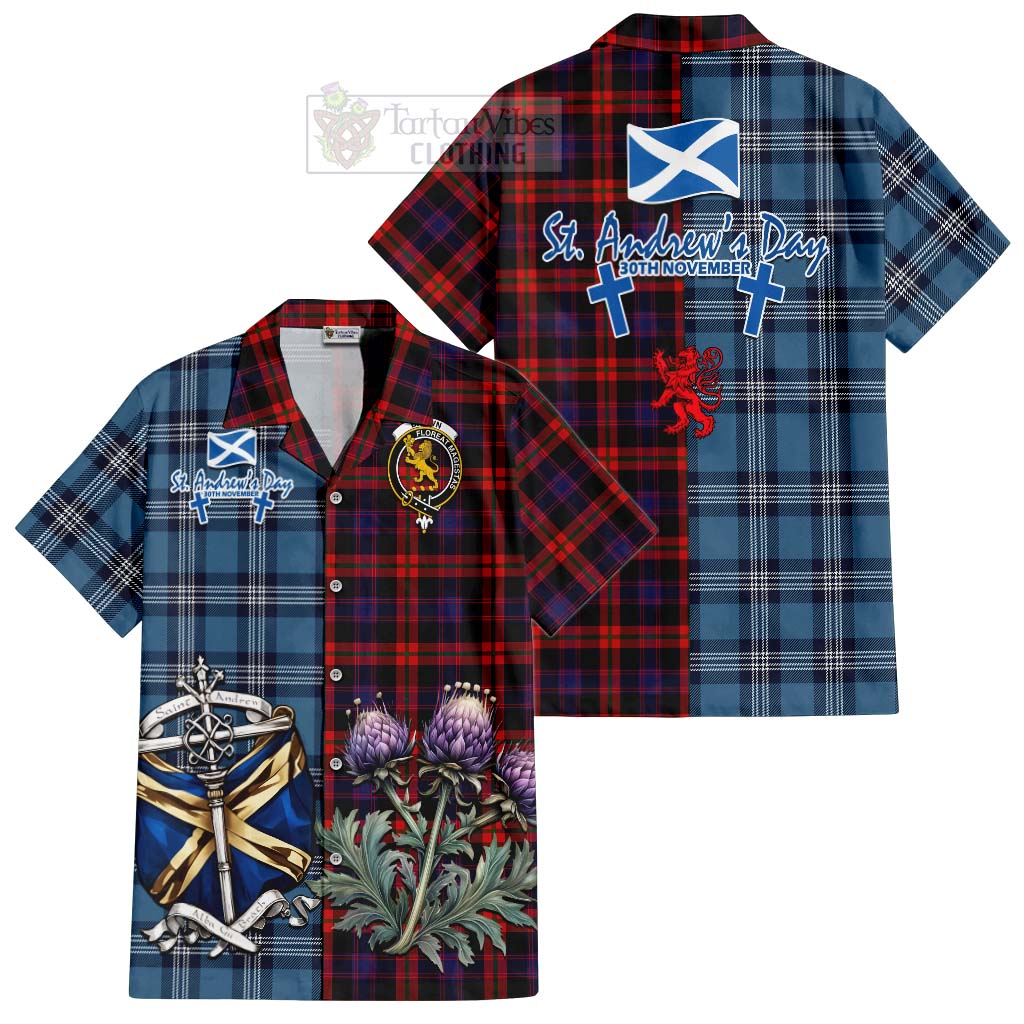 Tartan Vibes Clothing Brown (Broun) Tartan Short Sleeve Button Shirt Happy St. Andrew's Day Half Tartan Style