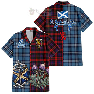 Tartan Vibes Clothing Brown (Broun) Tartan Short Sleeve Button Shirt Happy St. Andrew's Day Half Tartan Style