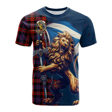 Tartan Vibes Clothing Brown (Broun) Tartan Family Crest Cotton T-shirt with Scottish Majestic Lion