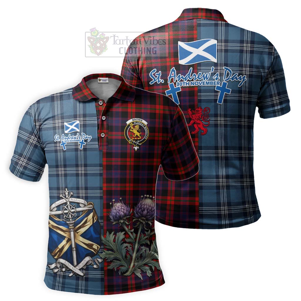 Tartan Vibes Clothing Brown (Broun) Tartan Polo Shirt Happy St. Andrew's Day Half Tartan Style