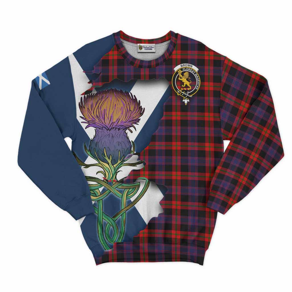 Tartan Vibes Clothing Brown (Broun) Tartan Family Crest Sweatshirt Scottish Thistle Celtic Inspired