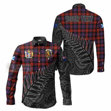 Tartan Vibes Clothing Brown (Broun) Crest Tartan Long Sleeve Button Shirt with New Zealand Silver Fern Half Style