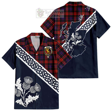 Tartan Vibes Clothing Brown (Broun) Tartan Short Sleeve Button Shirt Featuring Thistle and Scotland Map