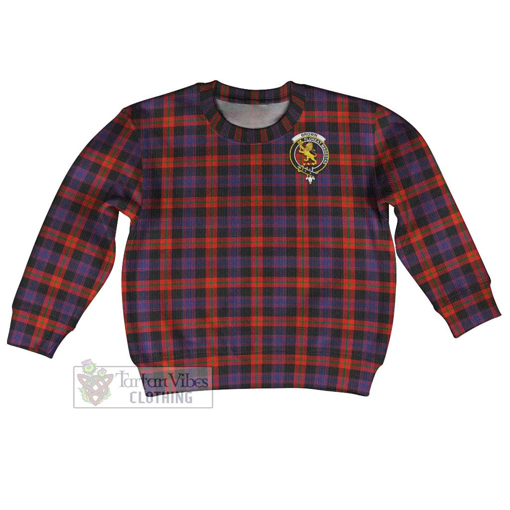Tartan Vibes Clothing Brown (Broun) Tartan Kid Ugly Sweater with Family Crest