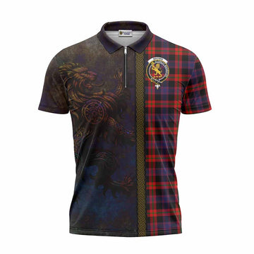 Tartan Vibes Clothing Brown (Broun) Tartan Family Crest Zipper Polo Shirt Alba Gu Brath Be Brave Lion Ancient Style