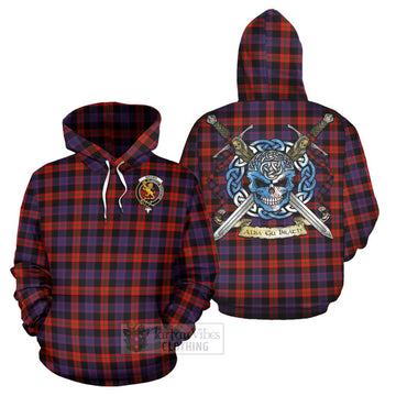 Tartan Vibes Clothing Brown (Broun) Tartan Hoodie with Family Crest Celtic Skull Style