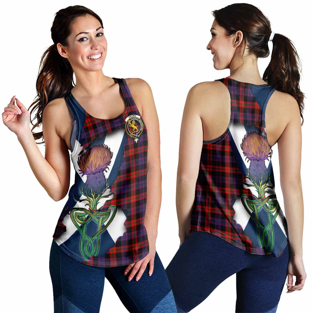 Tartan Vibes Clothing Brown (Broun) Tartan Family Crest Women's Racerback Tanks Scottish Thistle Celtic Inspired