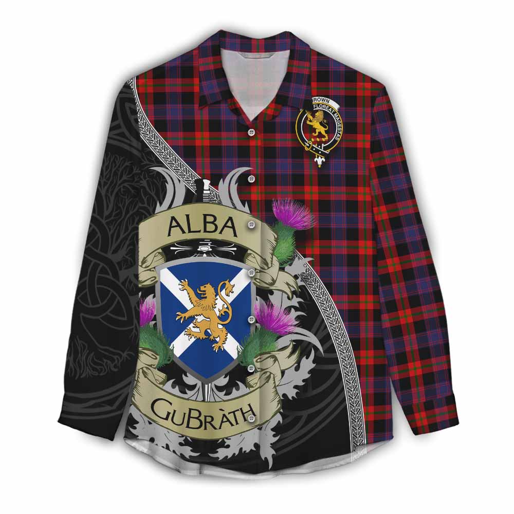 Tartan Vibes Clothing Brown (Broun) Tartan Family Crest Women's Casual Shirt Lion Rampant Royal Thistle Shield Celtic Inspired