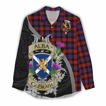 Tartan Vibes Clothing Brown (Broun) Tartan Family Crest Women's Casual Shirt Lion Rampant Royal Thistle Shield Celtic Inspired