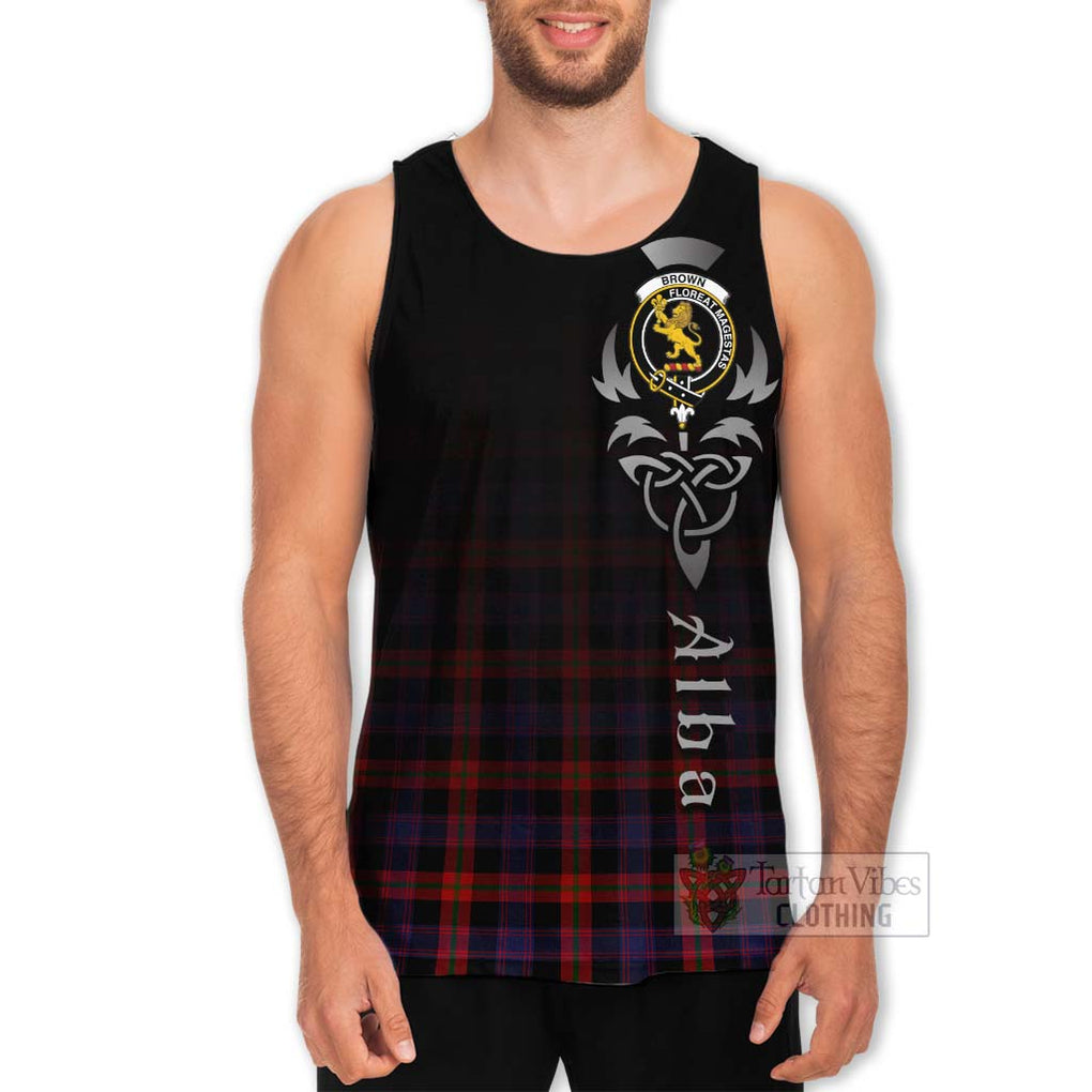 Tartan Vibes Clothing Brown (Broun) Tartan Men's Tank Top Featuring Alba Gu Brath Family Crest Celtic Inspired