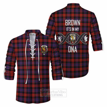 Tartan Vibes Clothing Brown (Broun) Tartan Ghillie Kilt Shirt with Family Crest DNA In Me Style