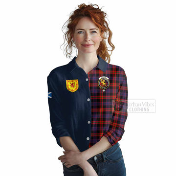 Tartan Vibes Clothing Brown (Broun) Tartan Women's Casual Shirt Alba with Scottish Lion Royal Arm Half Style