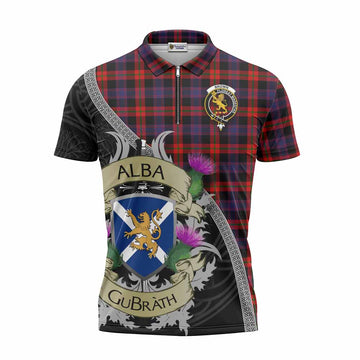 Tartan Vibes Clothing Brown (Broun) Tartan Family Crest Zipper Polo Shirt Lion Rampant Royal Thistle Shield Celtic Inspired