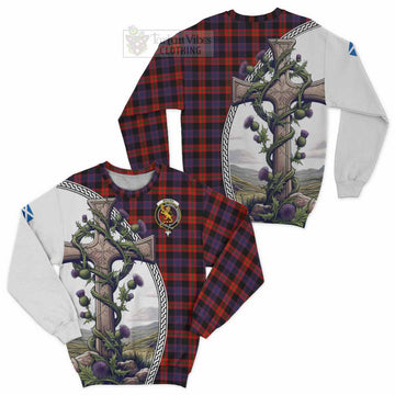 Tartan Vibes Clothing Brown (Broun) Tartan Sweatshirt with Family Crest and St. Andrew's Cross Accented by Thistle Vines