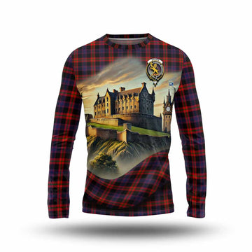 Tartan Vibes Clothing Brown (Broun) Tartan Family Crest Long Sleeve T-Shirt with Scottish Ancient Castle Style