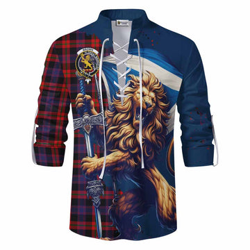 Tartan Vibes Clothing Brown (Broun) Tartan Family Crest Ghillie Kilt Shirt with Scottish Majestic Lion