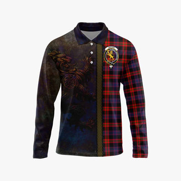 Tartan Vibes Clothing Brown (Broun) Tartan Family Crest Long Sleeve Polo Shirt Alba Gu Brath Be Brave Lion Ancient Style