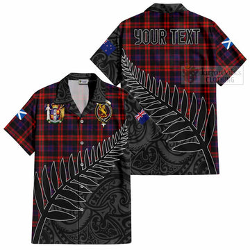 Tartan Vibes Clothing Brown (Broun) Crest Tartan Short Sleeve Button Shirt with New Zealand Silver Fern Half Style