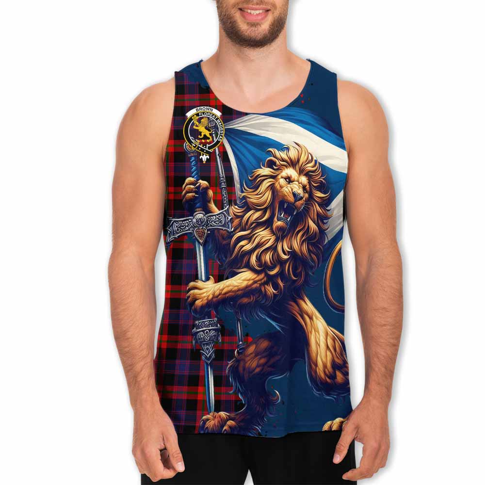 Tartan Vibes Clothing Brown (Broun) Tartan Family Crest Men's Tank Top with Scottish Majestic Lion