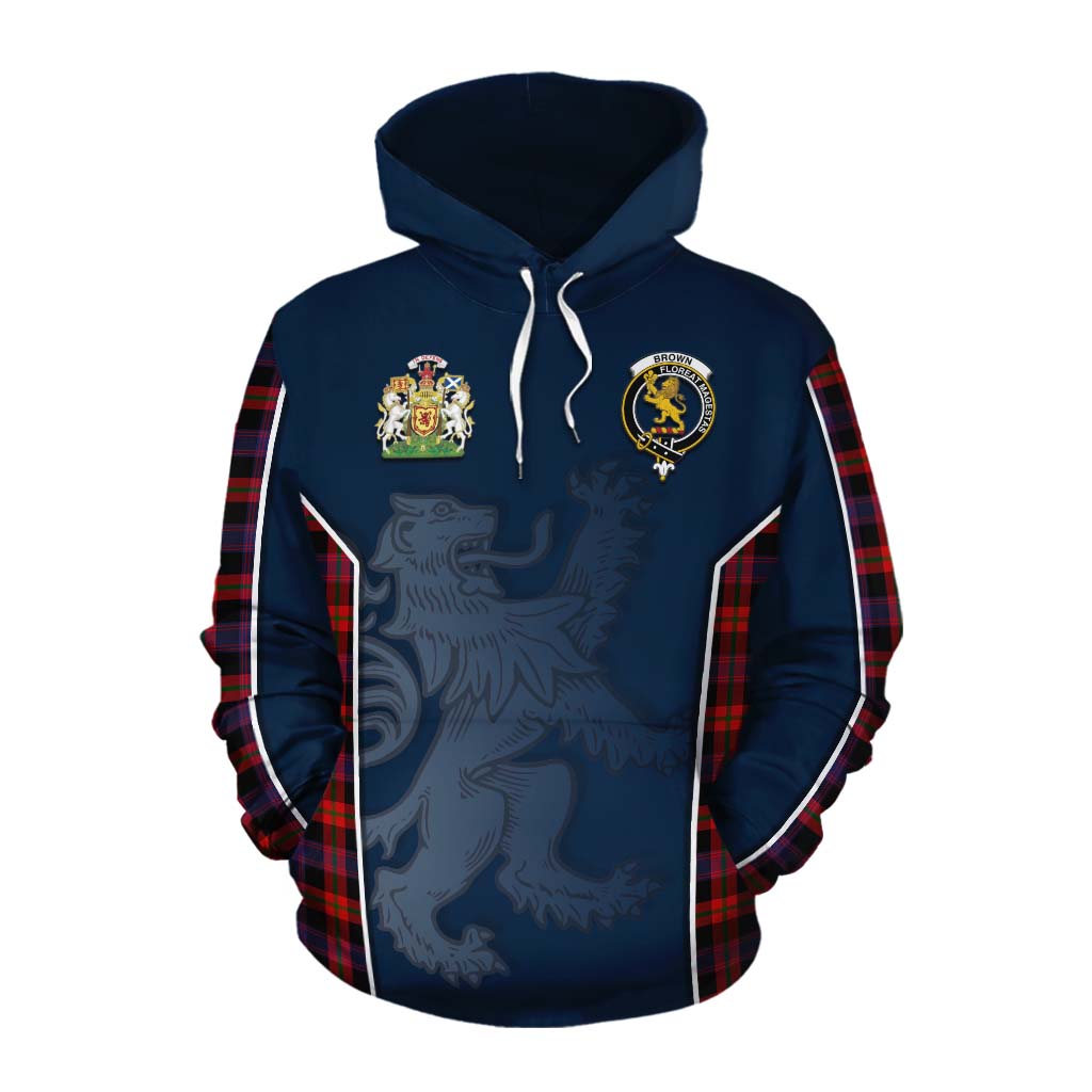 Tartan Vibes Clothing Brown (Broun) Tartan Cotton Hoodie with Family Crest and Lion Rampant Vibes Sport Style