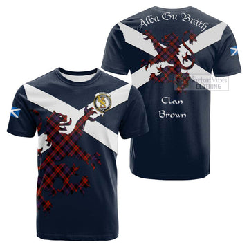 Brown (Broun) Tartan Lion Rampant Cotton T-shirt Proudly Display Your Heritage with Alba Gu Brath and Clan Name