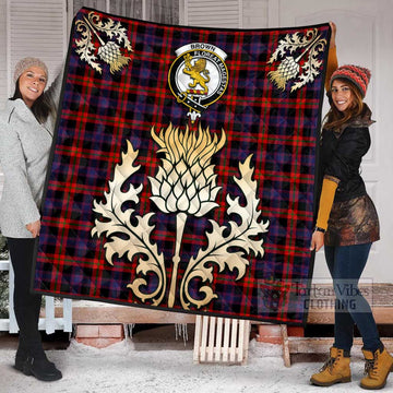 Tartan Vibes Clothing Brown (Broun) Tartan Quilt with Family Crest and Golden Thistle Style