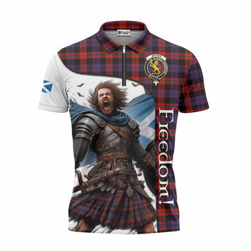 Tartan Vibes Clothing Brown (Broun) Crest Tartan Zipper Polo Shirt Inspired by the Freedom of Scottish Warrior