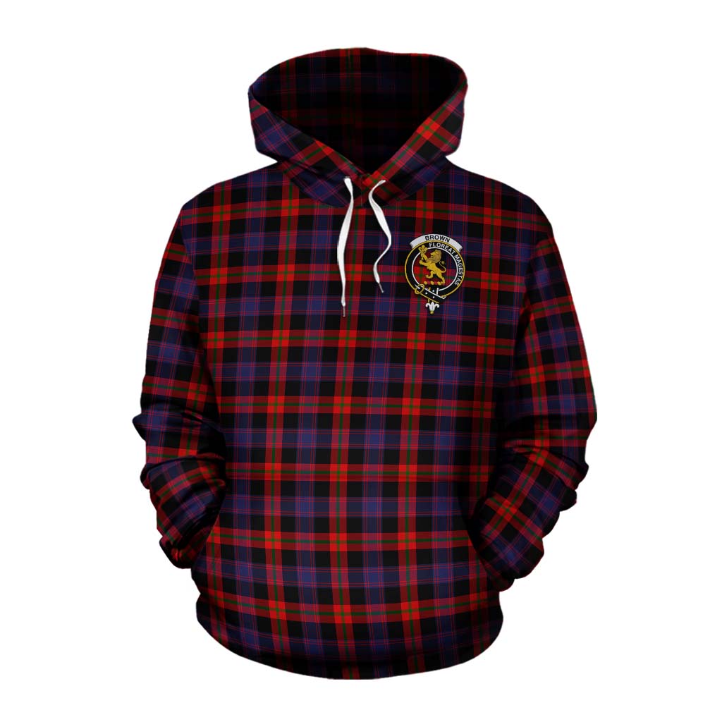 Tartan Vibes Clothing Brown (Broun) Tartan Cotton Hoodie with Family Crest Celtic Skull Style