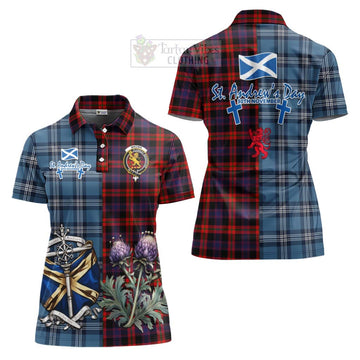 Tartan Vibes Clothing Brown (Broun) Tartan Women's Polo Shirt Happy St. Andrew's Day Half Tartan Style