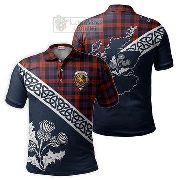Brown (Broun) Tartan Polo Shirt Featuring Thistle and Scotland Map
