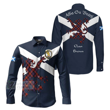 Tartan Vibes Clothing Brown (Broun) Tartan Lion Rampant Long Sleeve Button Shirt – Proudly Display Your Heritage with Alba Gu Brath and Clan Name