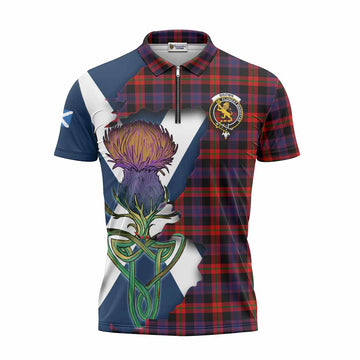 Tartan Vibes Clothing Brown (Broun) Tartan Family Crest Zipper Polo Shirt Scottish Thistle Celtic Inspired