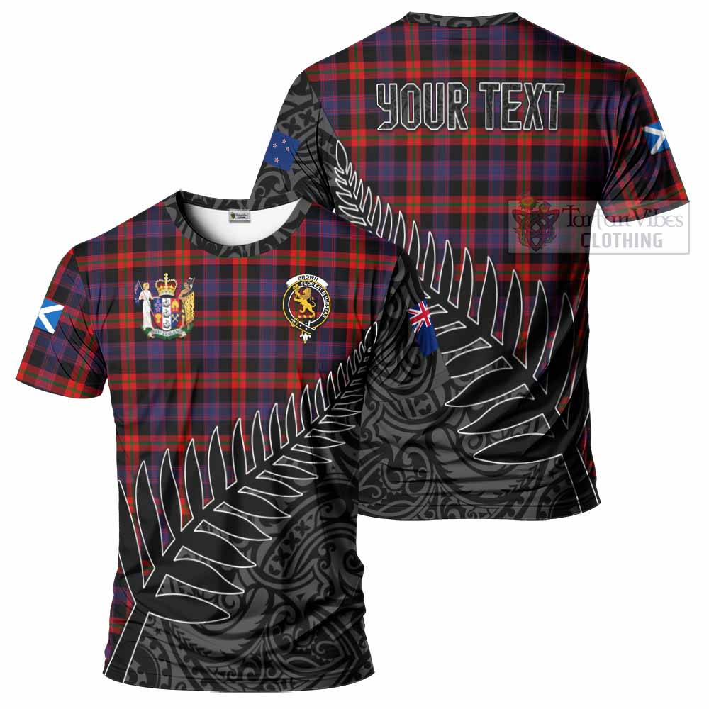 Tartan Vibes Clothing Brown (Broun) Crest Tartan T-Shirt with New Zealand Silver Fern Half Style