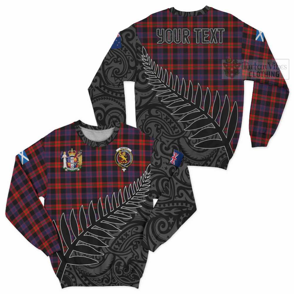 Tartan Vibes Clothing Brown (Broun) Crest Tartan Sweatshirt with New Zealand Silver Fern Half Style