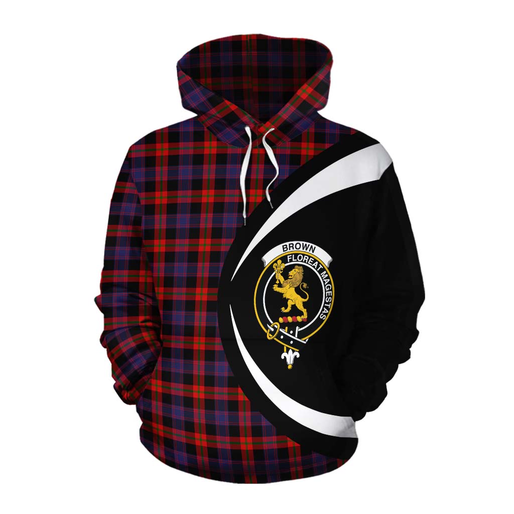 Tartan Vibes Clothing Brown (Broun) Tartan Cotton Hoodie with Family Crest Circle Style