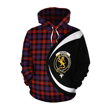 Tartan Vibes Clothing Brown (Broun) Tartan Cotton Hoodie with Family Crest Circle Style