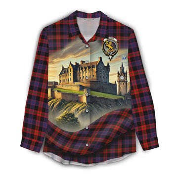 Tartan Vibes Clothing Brown (Broun) Tartan Family Crest Women's Casual Shirt with Scottish Ancient Castle Style