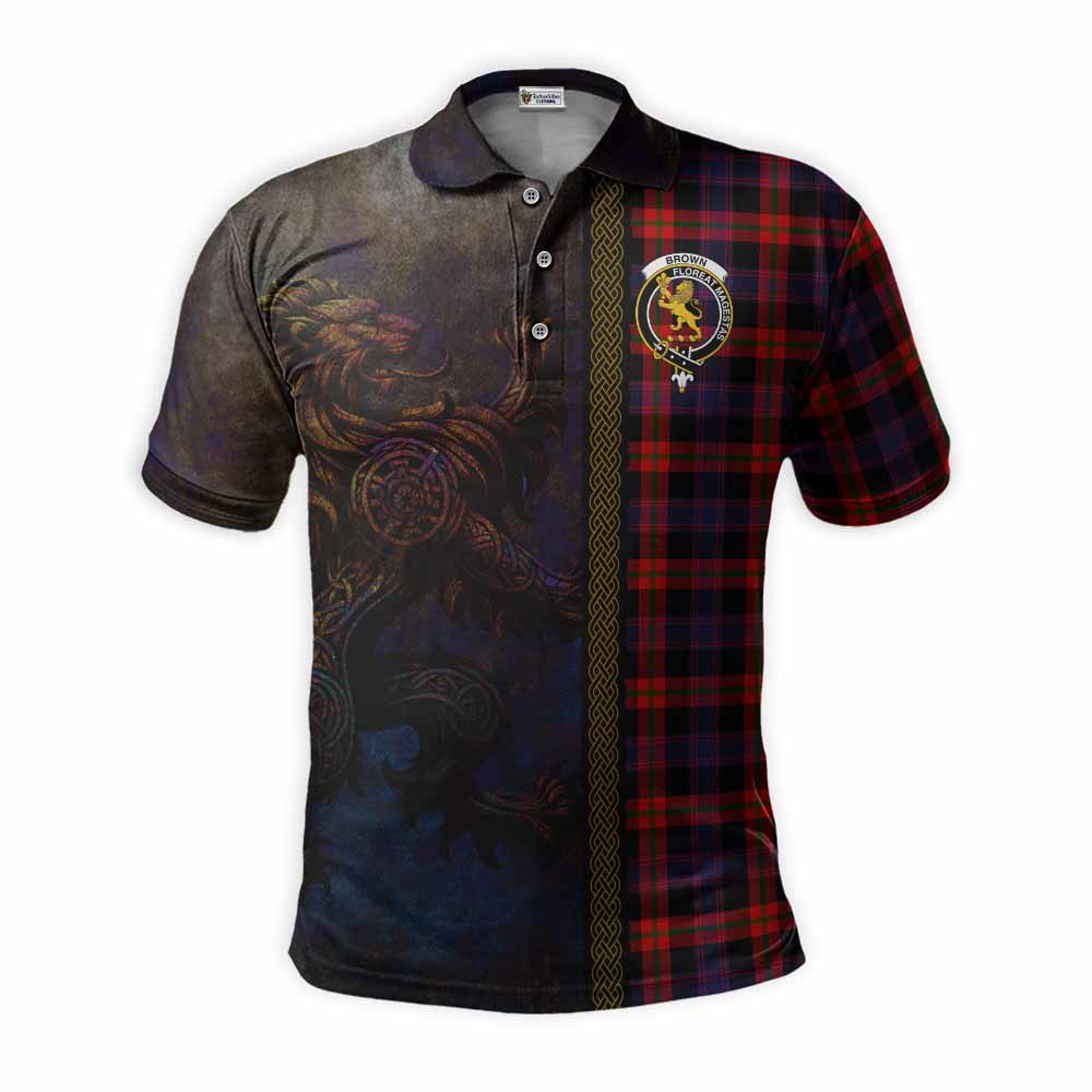 Tartan Vibes Clothing Brown (Broun) Tartan Family Crest Polo Shirt Alba Gu Brath Be Brave Lion Ancient Style