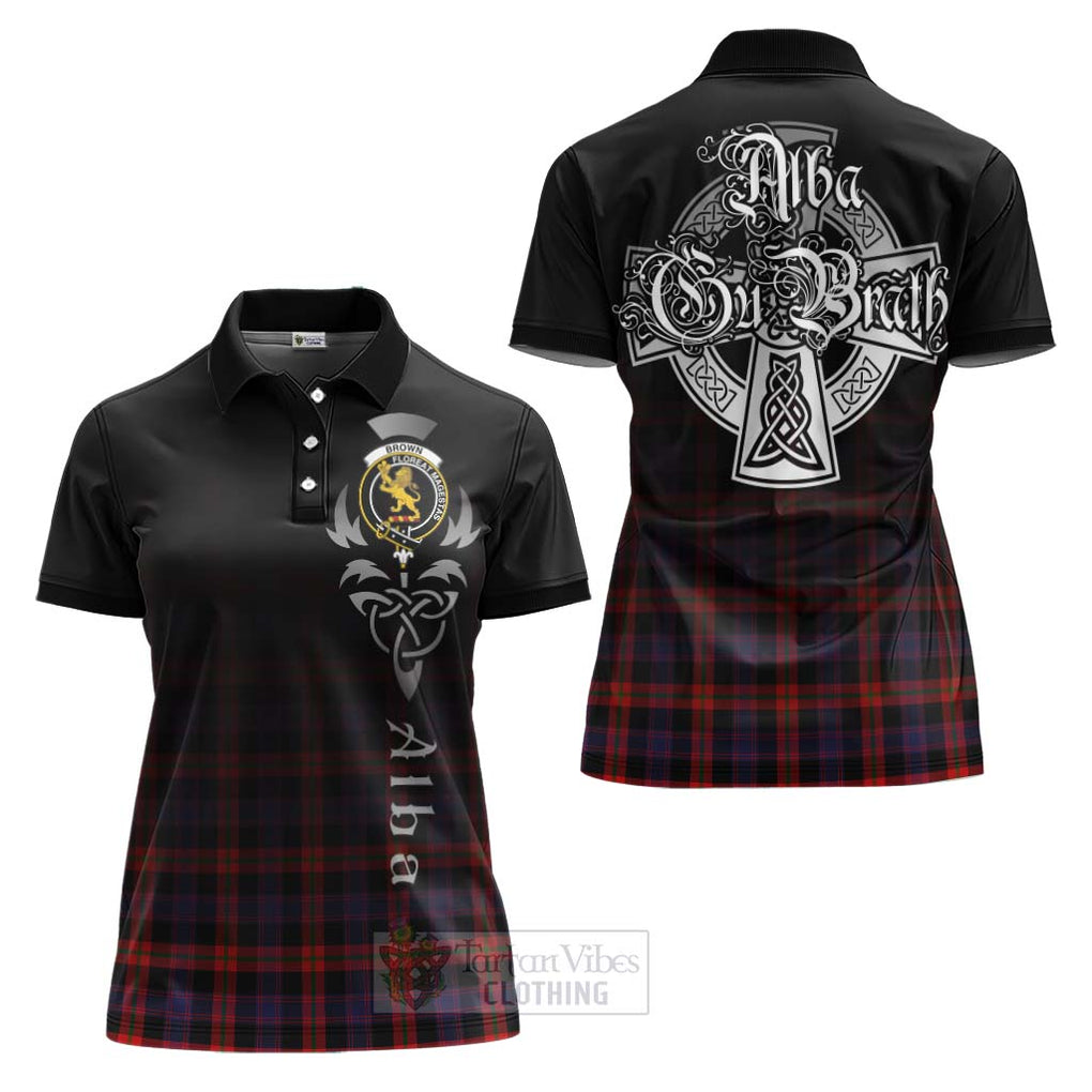 Tartan Vibes Clothing Brown (Broun) Tartan Women's Polo Shirt Featuring Alba Gu Brath Family Crest Celtic Inspired