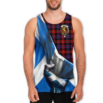 Tartan Vibes Clothing Brown (Broun) Tartan Men's Tank Top with Family Crest Scotland Patriotic Style