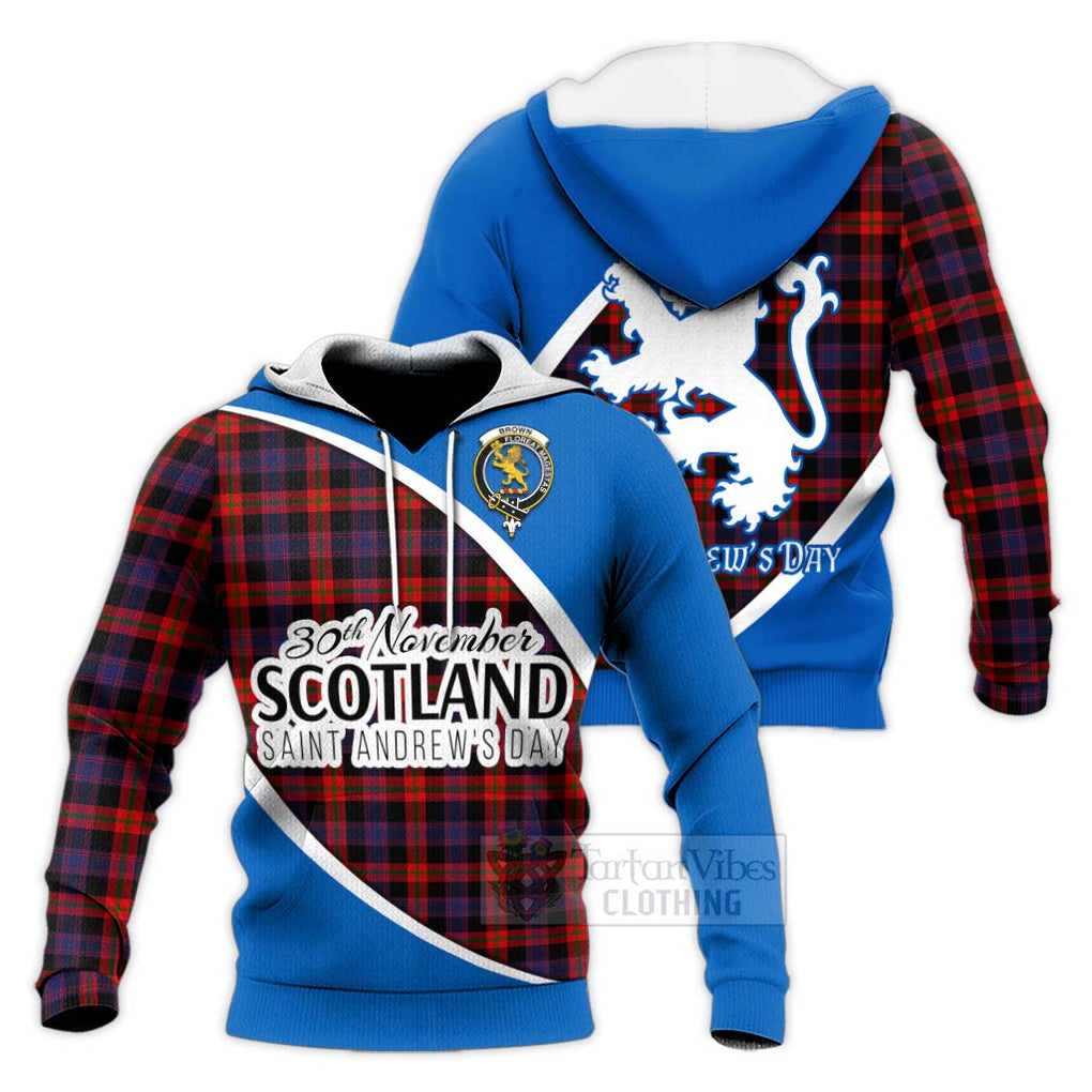 Tartan Vibes Clothing Brown (Broun) Family Crest Tartan Knitted Hoodie Celebrate Saint Andrew's Day in Style