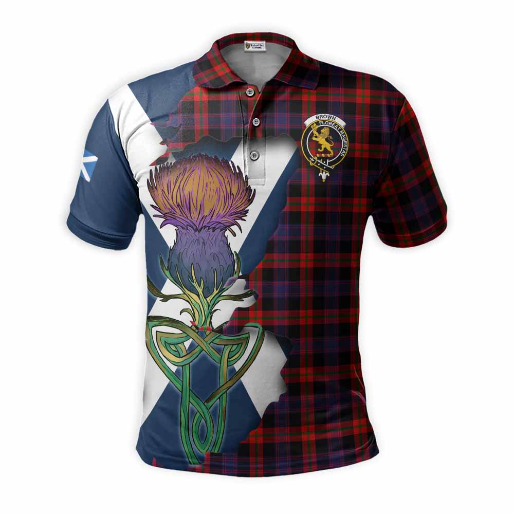 Tartan Vibes Clothing Brown (Broun) Tartan Family Crest Polo Shirt Scottish Thistle Celtic Inspired
