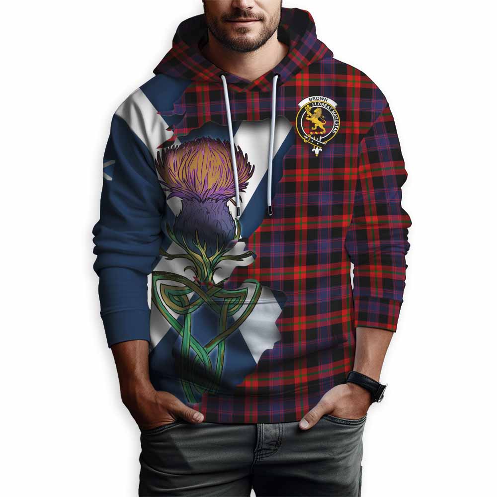Tartan Vibes Clothing Brown (Broun) Tartan Family Crest Hoodie Scottish Thistle Celtic Inspired