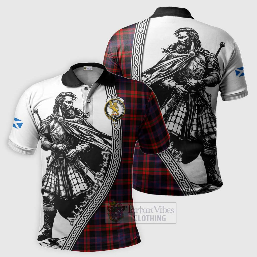 Tartan Vibes Clothing Brown (Broun) Tartan Clan Crest Polo Shirt with Highlander Warrior Celtic Style