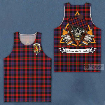 Tartan Vibes Clothing Brown (Broun) Tartan Men's Tank Top with Family Crest and Bearded Skull Holding Bottles of Whiskey