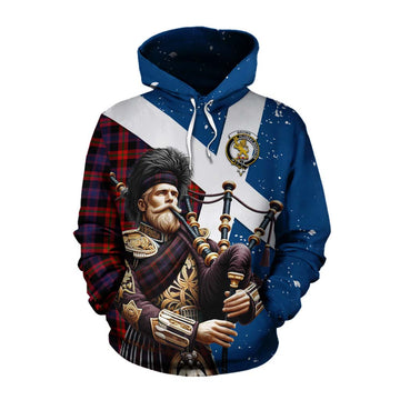 Tartan Vibes Clothing Brown (Broun) Tartan Cotton Hoodie with Family Crest Scottish Bagpiper Vibes