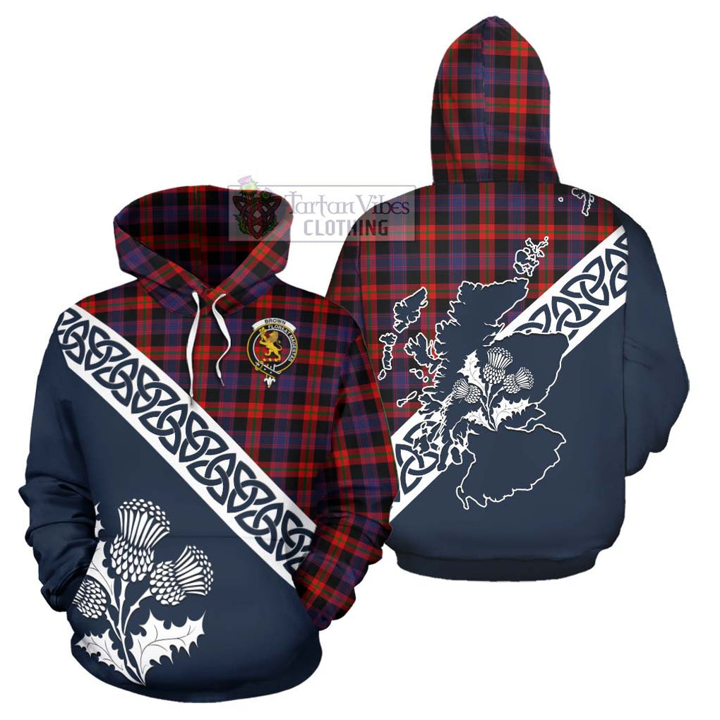 Tartan Vibes Clothing Brown (Broun) Tartan Hoodie Featuring Thistle and Scotland Map