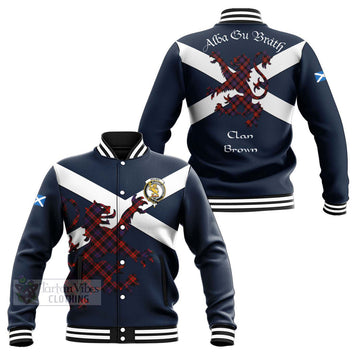 Tartan Vibes Clothing Brown (Broun) Tartan Lion Rampant Baseball Jacket – Proudly Display Your Heritage with Alba Gu Brath and Clan Name