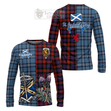 Tartan Vibes Clothing Brown (Broun) Tartan Long Sleeve T-Shirt Happy St. Andrew's Day Half Tartan Style